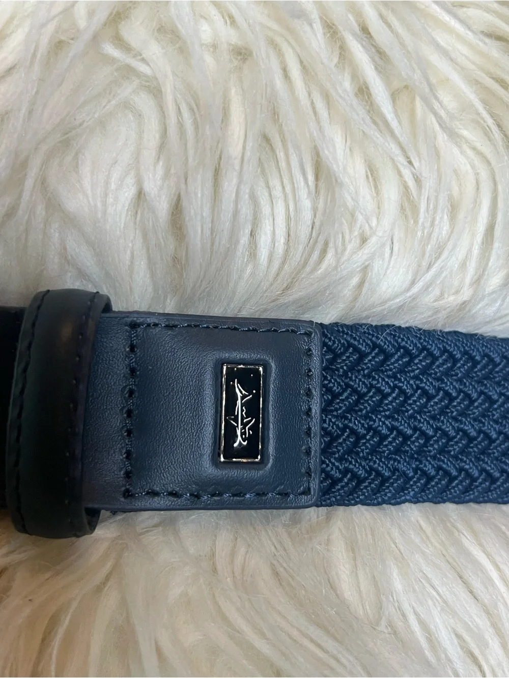 🌊💙 Navy Blue Stretch Braided Woven Belt with Silver Hardware & Logo Accent ⚓✨